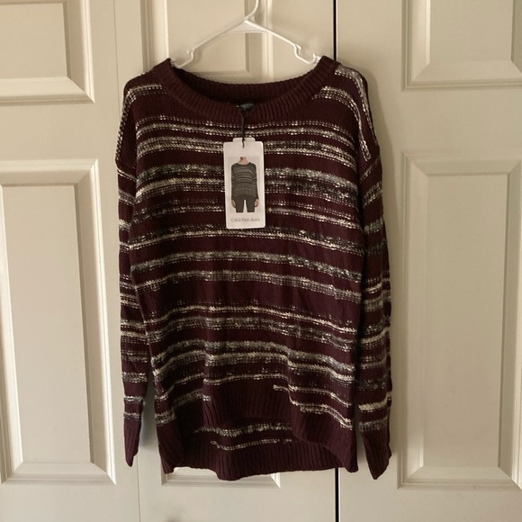 Calvin Klein Jeans Sweaters - Calvin Klein Jeans Co. women’s med. striped sweater plum gray black new